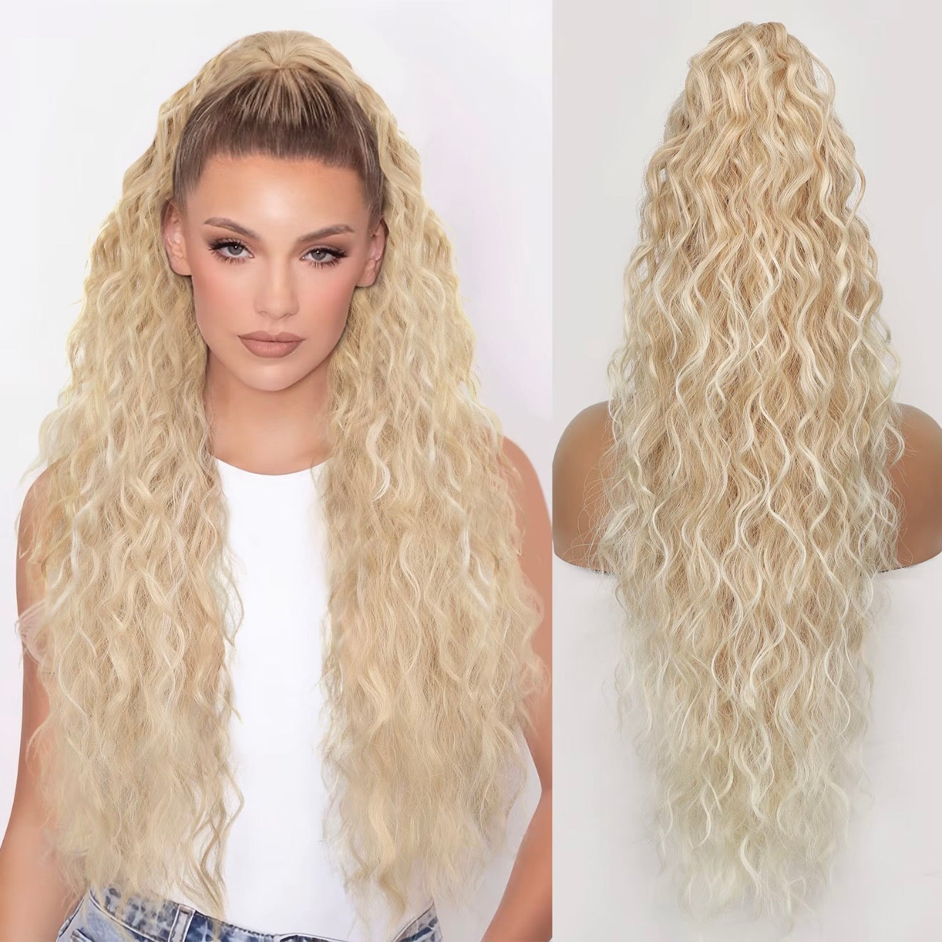 ⏳Limited 50% discount! 🎁 18" curly ponytail extension – High-temperature fibers, double attachment (clip + cord), natural volume & all-day comfort! 💇‍♀️✨